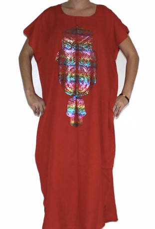 Djellaba femme rouge main de fatma arc en ciel