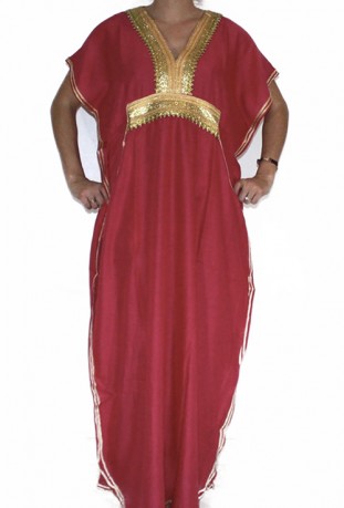 Djellaba femme rouge et or