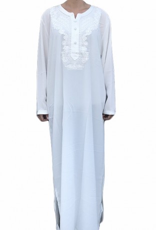 Djellaba femme blanche broderies blanches