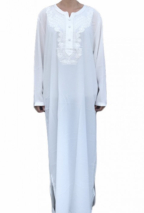 Djellaba femme blanche broderies blanches