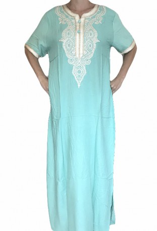 Djellaba woman green water with embroidery and shiny