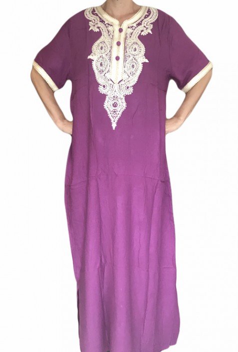 Djellaba violet woman with embroidery and brilliants