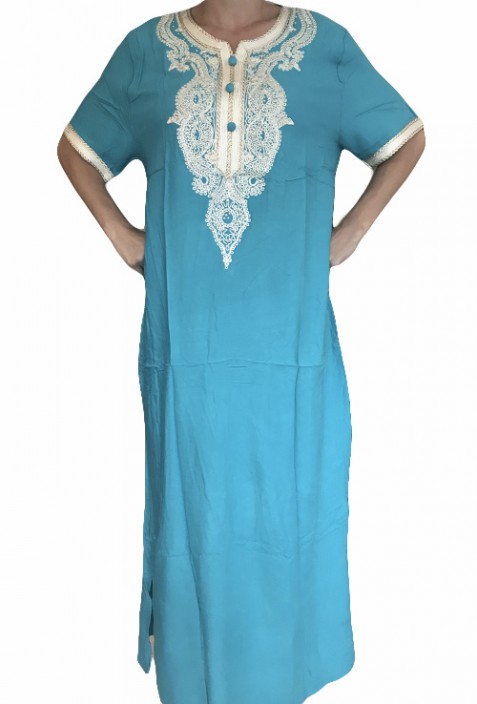 Djellaba blue sky woman with embroidery and brilliants
