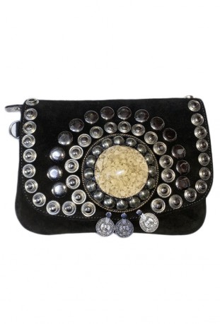 Black suede leather handbag
