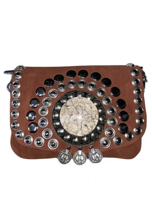 Brown suede leather handbag