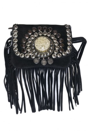 Beige suede leather handbag with fringes