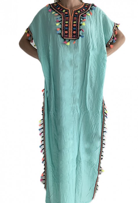 Kaftan Frauen ocean blue Pailletten