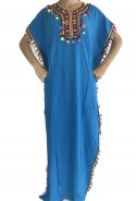 Kaftan Frauen blue light pompon