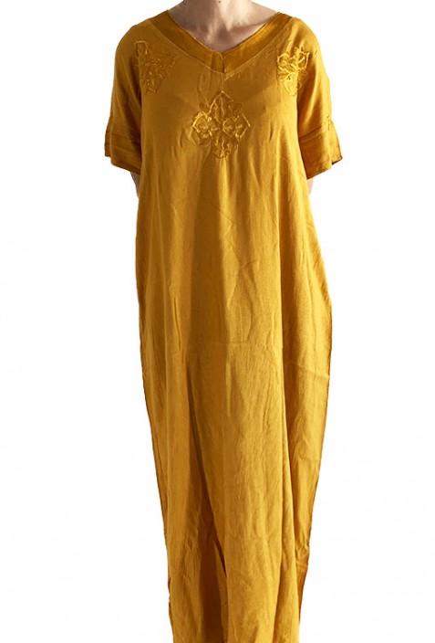 Djellaba woman yellow embroidered knit