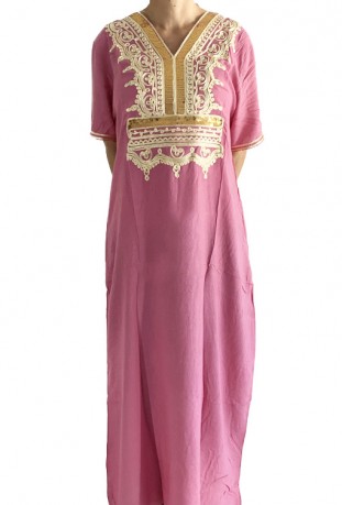 Djellaba mujer rosa pálido con brillo dorado