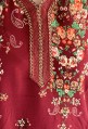 Burgundy Djellaba with long sleeves flowers