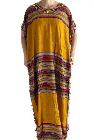 Djellaba woman yellow and gold with tassels