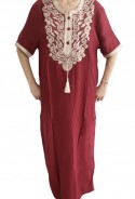 Djellaba woman red white embroidery and pearls