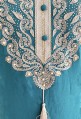 Djellaba femme bleue turquoise broderies blanches et perles