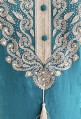 Djellaba woman turquoise blue white embroidery and pearls