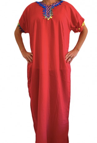 Rote Frau Djellaba mit Kaftan Pompons