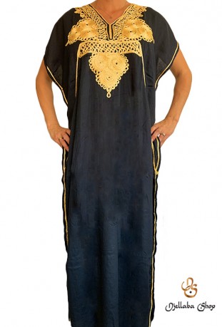 Women's modern black kaftan with golden embroidery