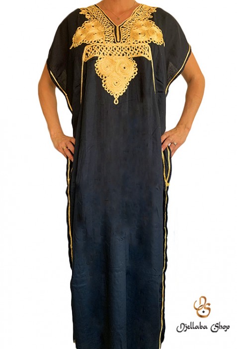 Kaftan noir moderne femme broderies dorées