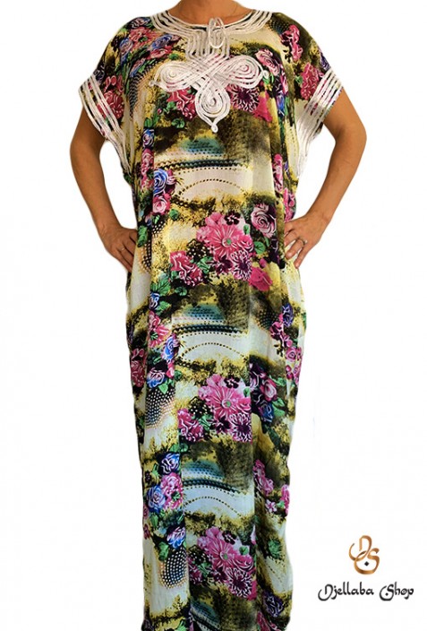 Mujer chilaba con flores multicolores 2021 kaftan