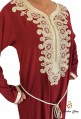 Djellaba woman red white embroidery and pearls