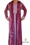 Caftan rose Velours manches longues avec broderies