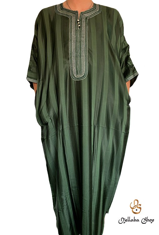 Djellaba kaftan man green striped modern 2021