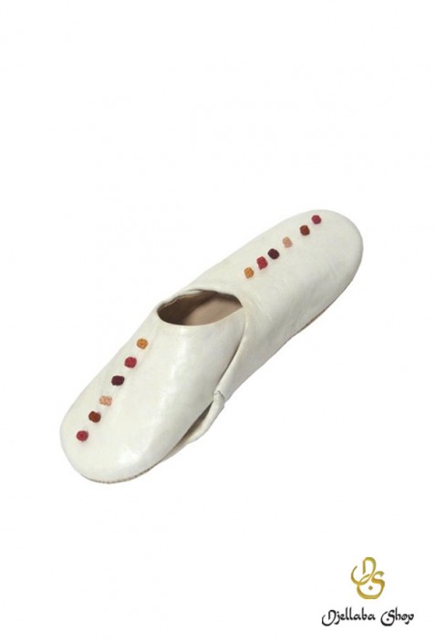 Babouches enfant cuir blanc perle