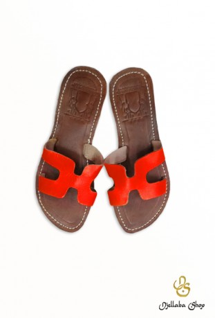 Women's bright red leather sandals