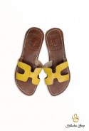 Sandales femme en cuir jaune