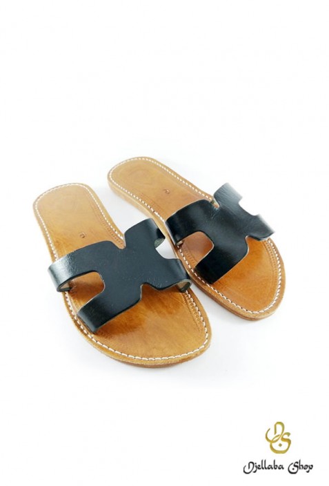 Women's black leather sandals