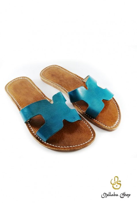 Women's blue leather sandals