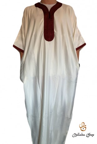 Djellaba Kaftan Mann weißer Burgunder