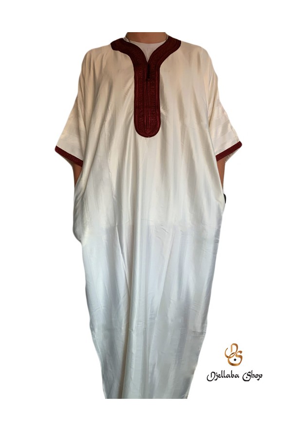 Aanvrager abces Zeep Djellaba kaftan man white burgundy modern 2021