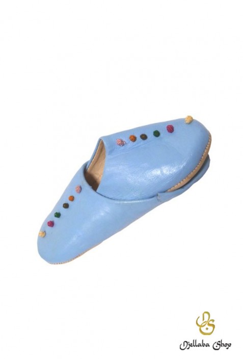 Babouches enfant cuir bleu et perles