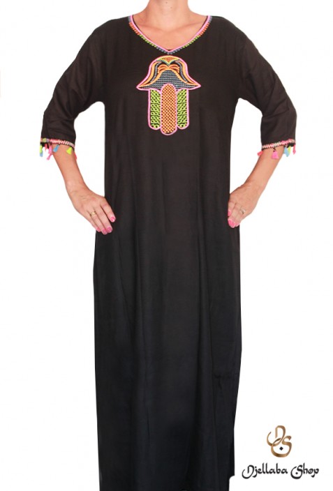 Djellaba black woman hand of fatma embroidered