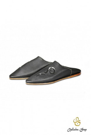 Slippers man in black amethyst leather