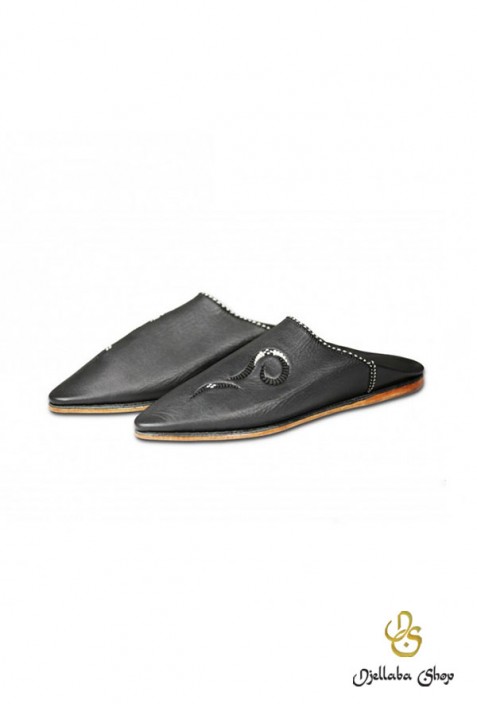 Slippers man in black amethyst leather