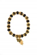 Bracelet noir main de Fatma et papillon