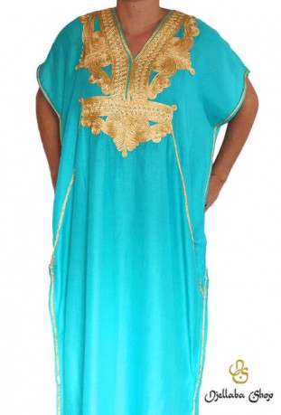 Djellaba femme bleu brodée petit prix