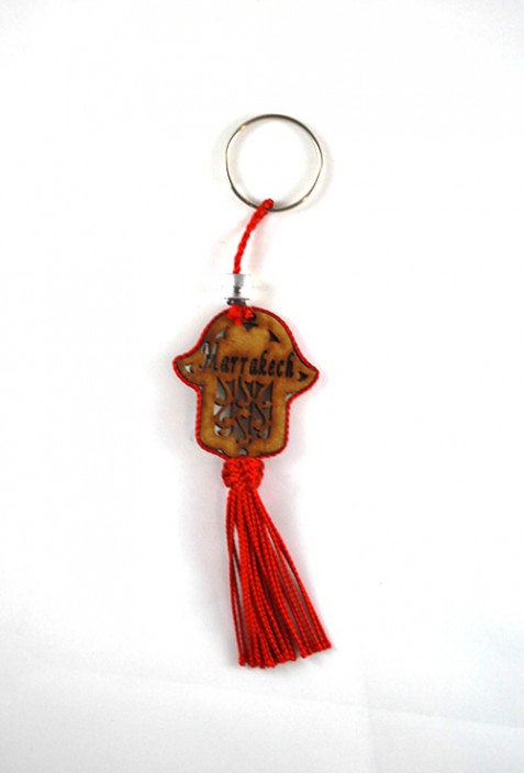 Wood key ring and red sabra thread