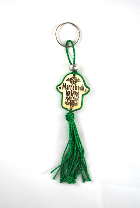 Porte clés bois et fil de sabra vert