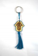 Porte clés bois et fil de sabra bleu