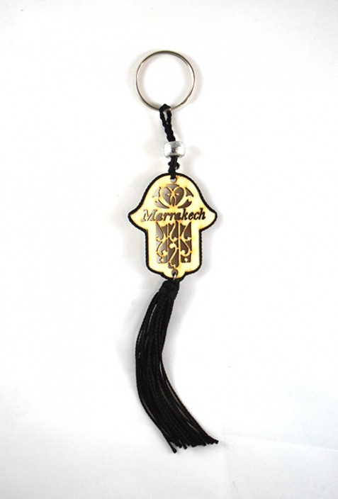 Porte clés bois et fil de sabra noir